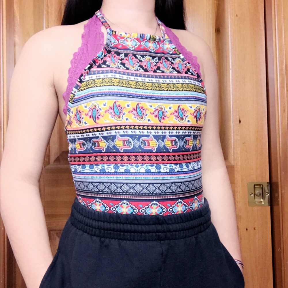 multicolor/patterned backless tank top